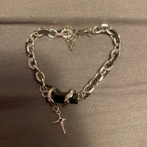 Men’s bracelet fashion retro cross simple obsidian bracelet